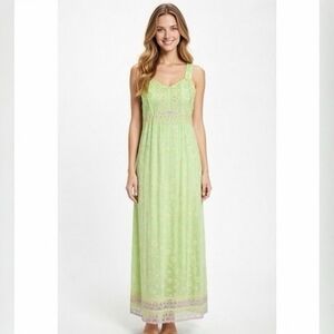 Custom Silk Floral Halter Maxi Dress Light Green Pink Sleeveless Gown Size M